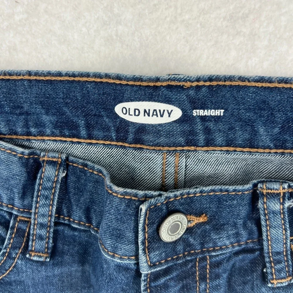 Old Navy Wow Straight Non Stretch Jeans Boys 16 Plus Blue Dark Wash Denim Cotton